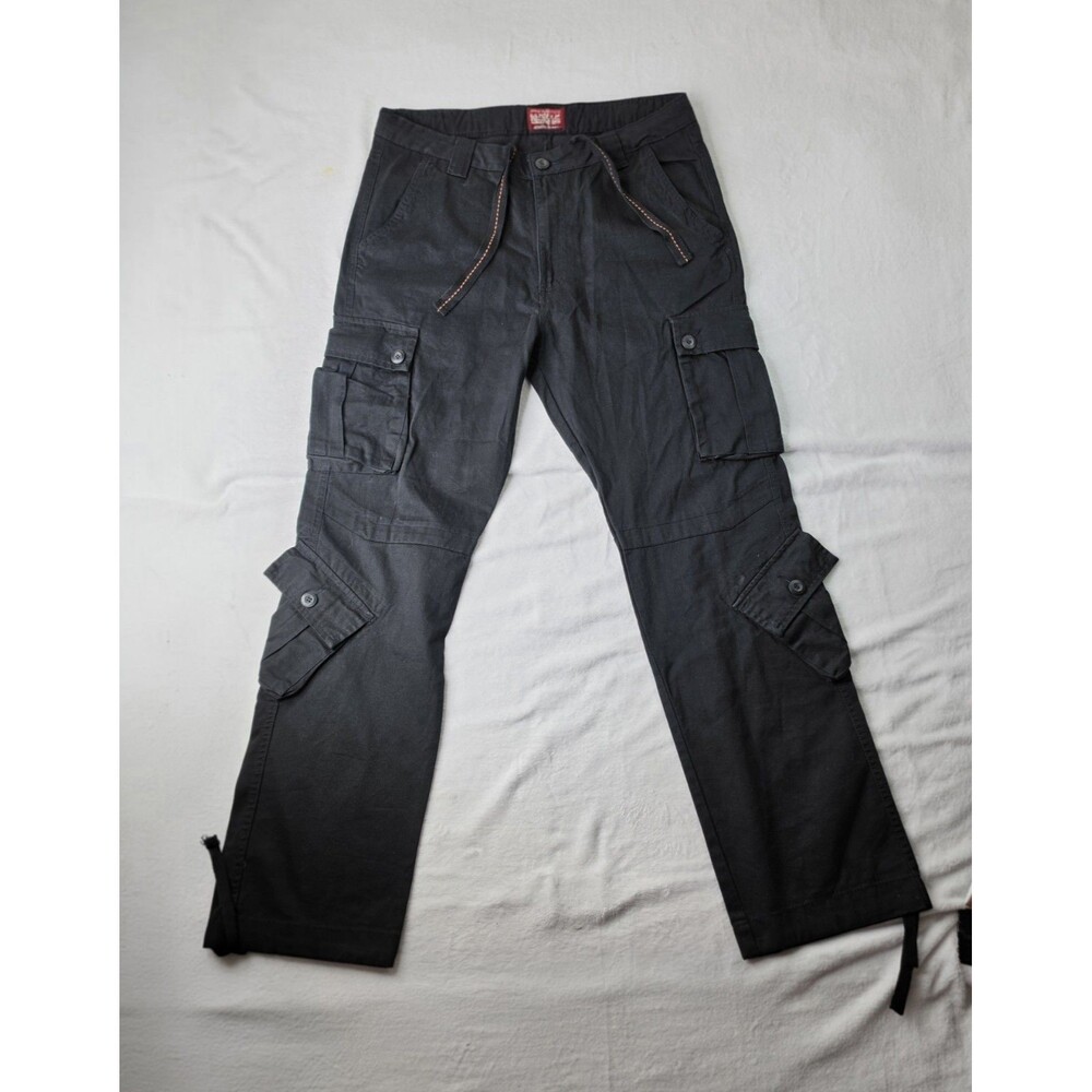 Matchstick Mens Cargo Pants Size 38 Black Cotton Multi Pocket Tactical Utility
